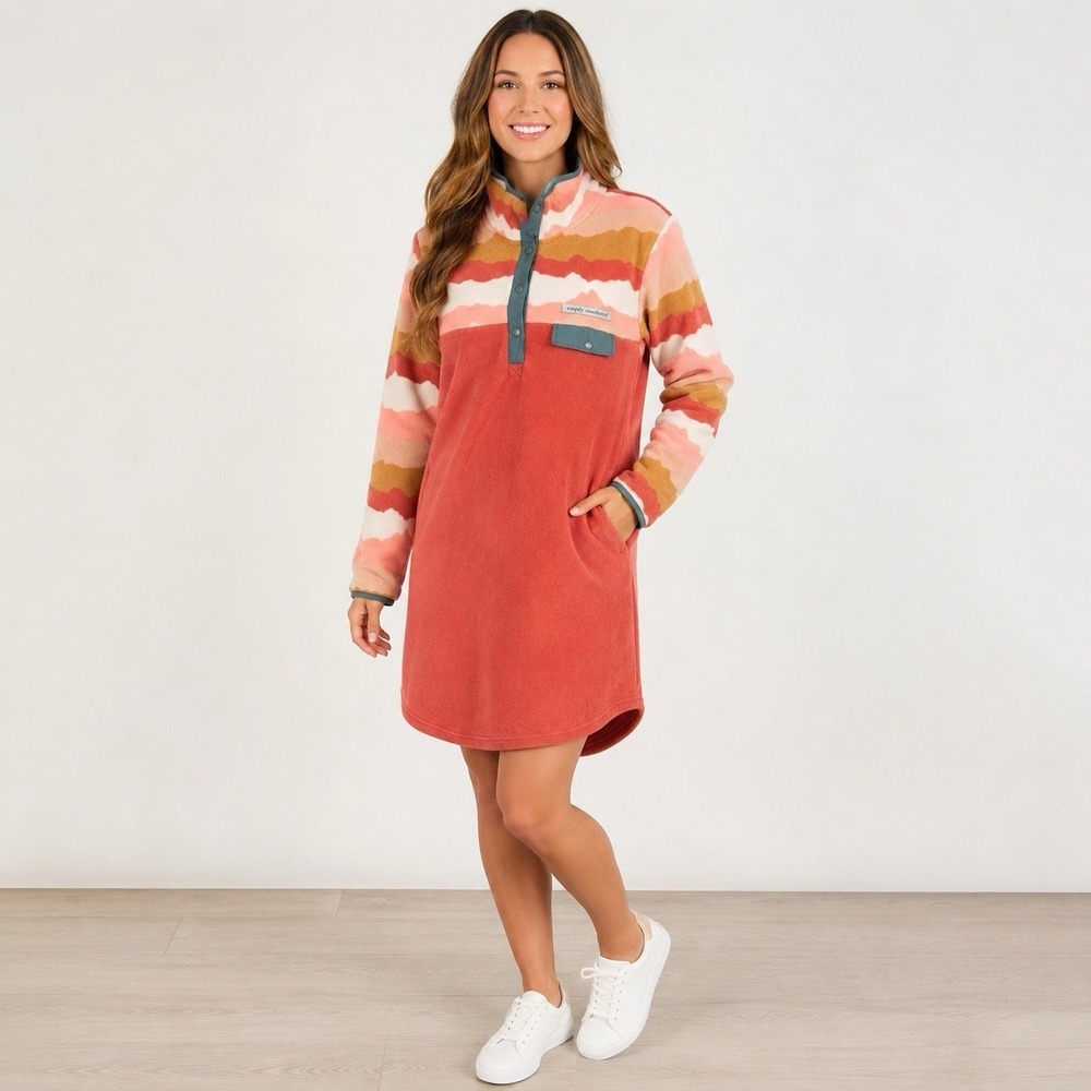 Simply Southern Fleece Dress Women's Large NWT Quarter Snap Pullover Soft Pink